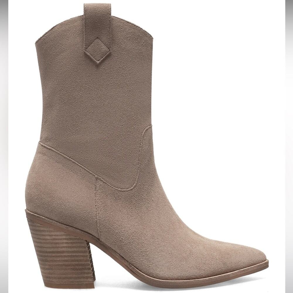 Anthropologie Taupe Suede Western Ankle Boots